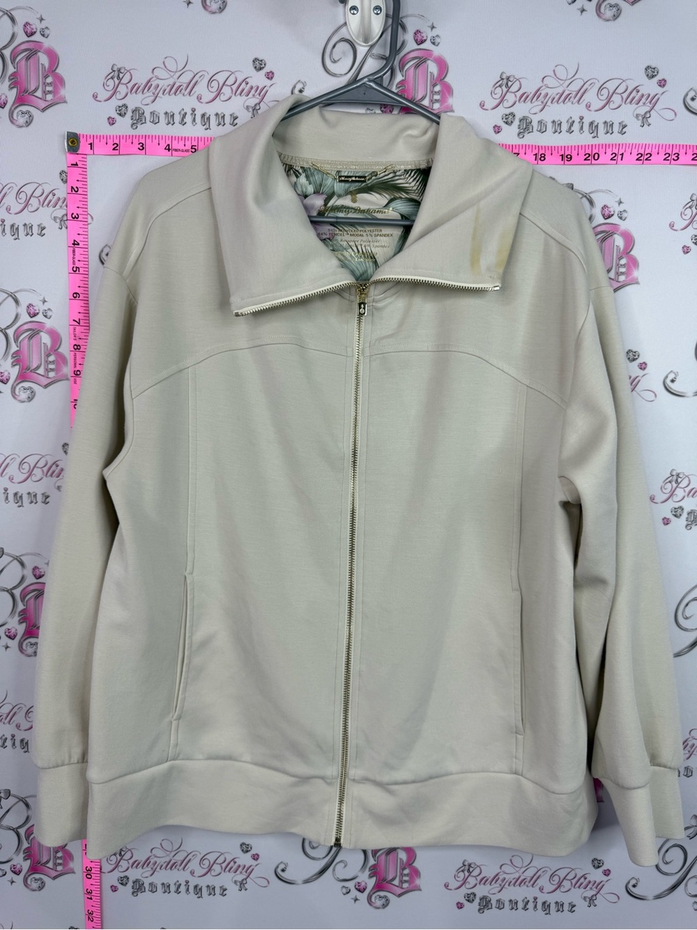Tommy Bahama sweater collared Light Beige Full-Zip Bomber Jacket